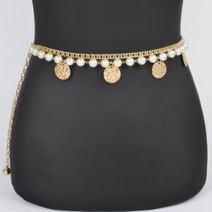Faux Pearl Round Metal Chain Belt